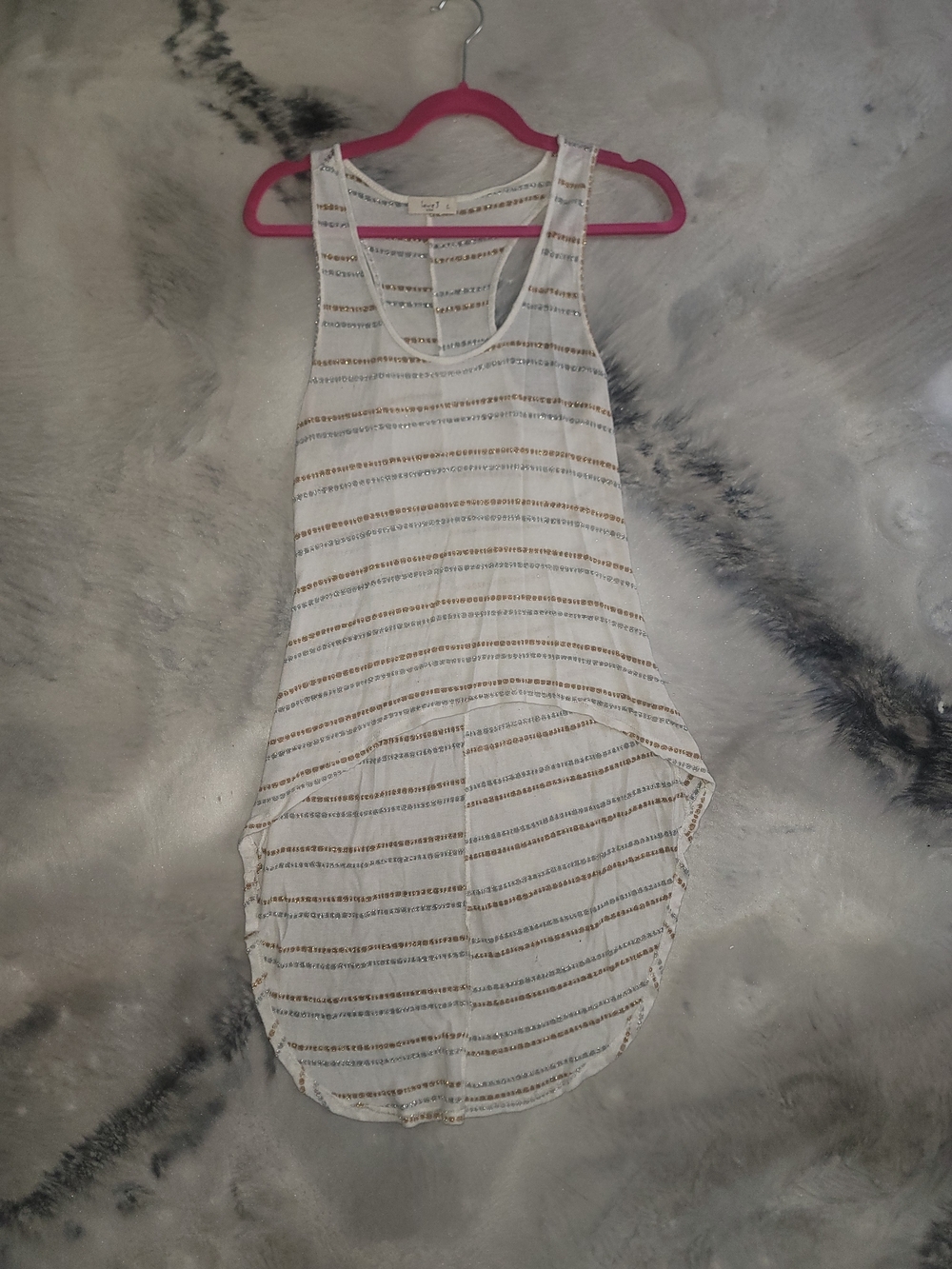 Love J White Tank with Gold and Silver Stripes